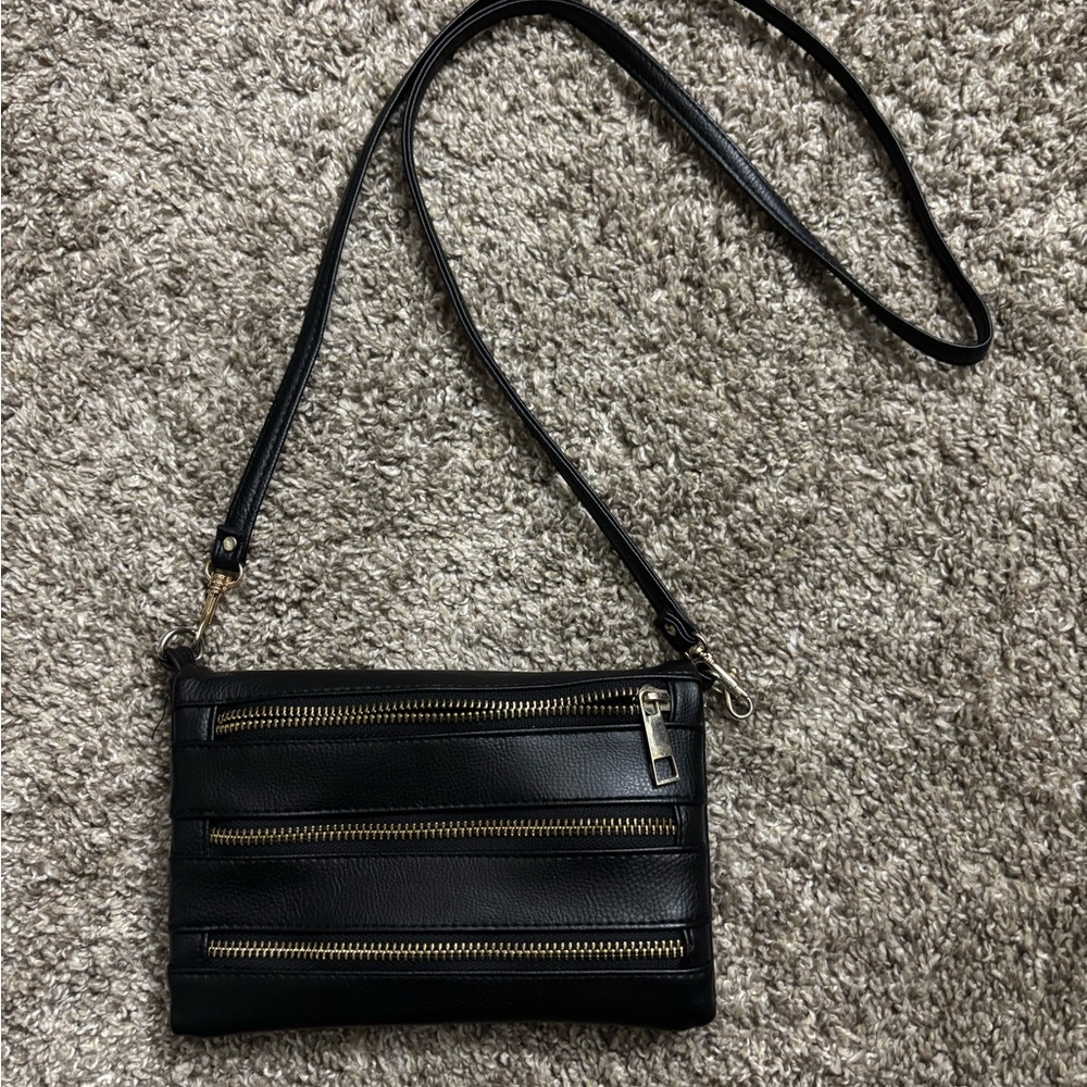 Black Crossbody Bag with Zipper Accents